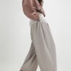 Beige Poplin Barrel Leg Trousers