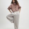 Beige Poplin Barrel Leg Trousers