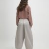Beige Poplin Barrel Leg Trousers