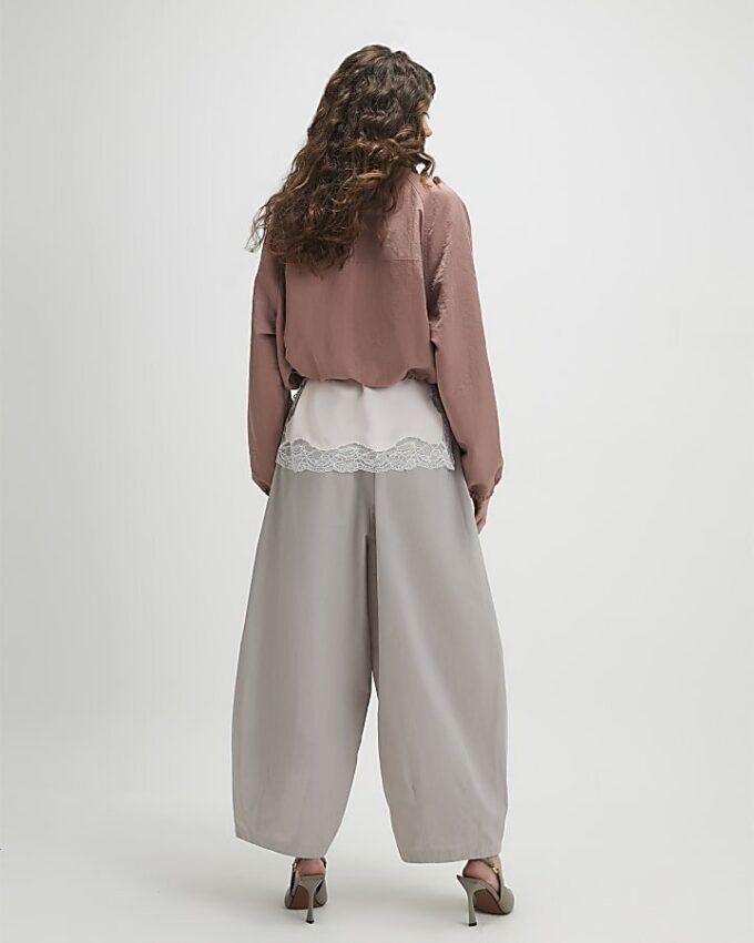 Beige Poplin Barrel Leg Trousers