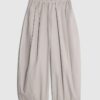 Beige Poplin Barrel Leg Trousers