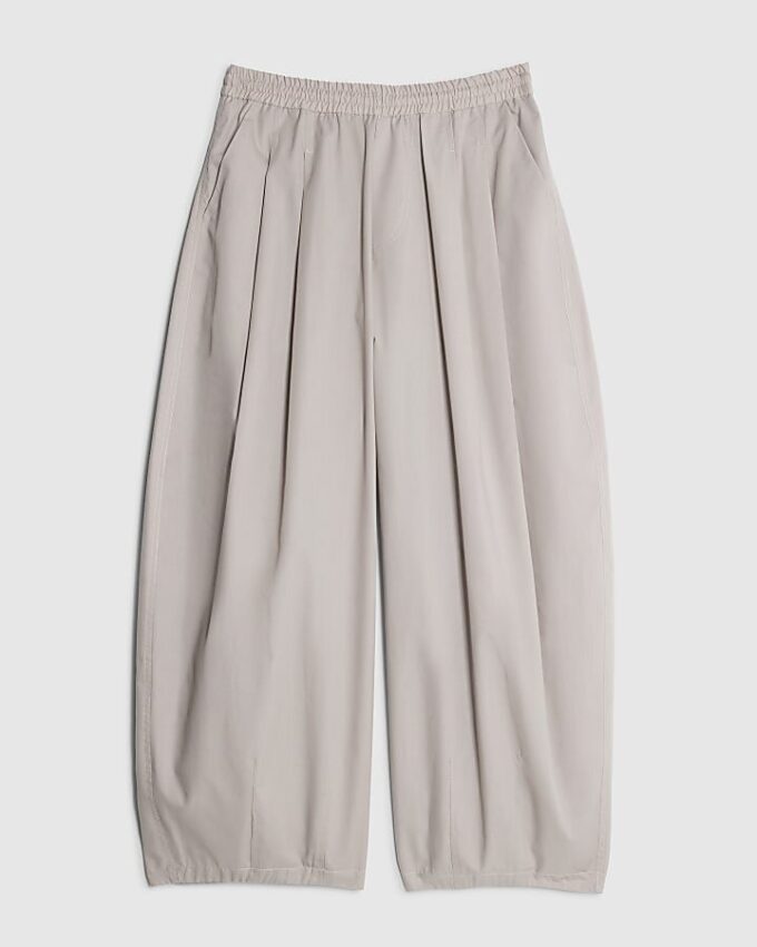 Beige Poplin Barrel Leg Trousers