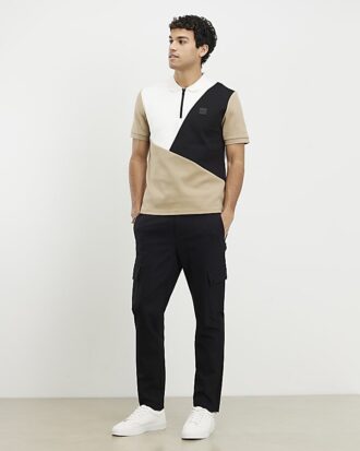 Beige Premium Slim Fit Colour Block Shirt