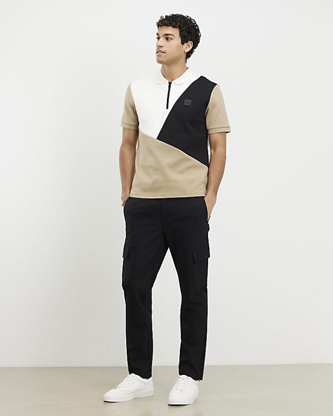 Beige Premium Slim Fit Colour Block Shirt
