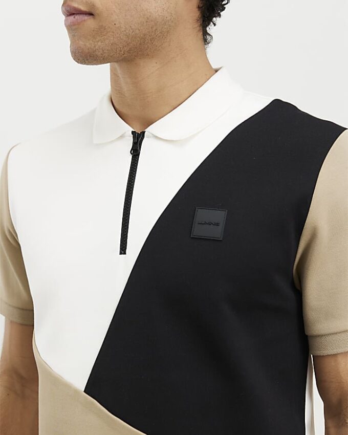 Beige Premium Slim Fit Colour Block Shirt