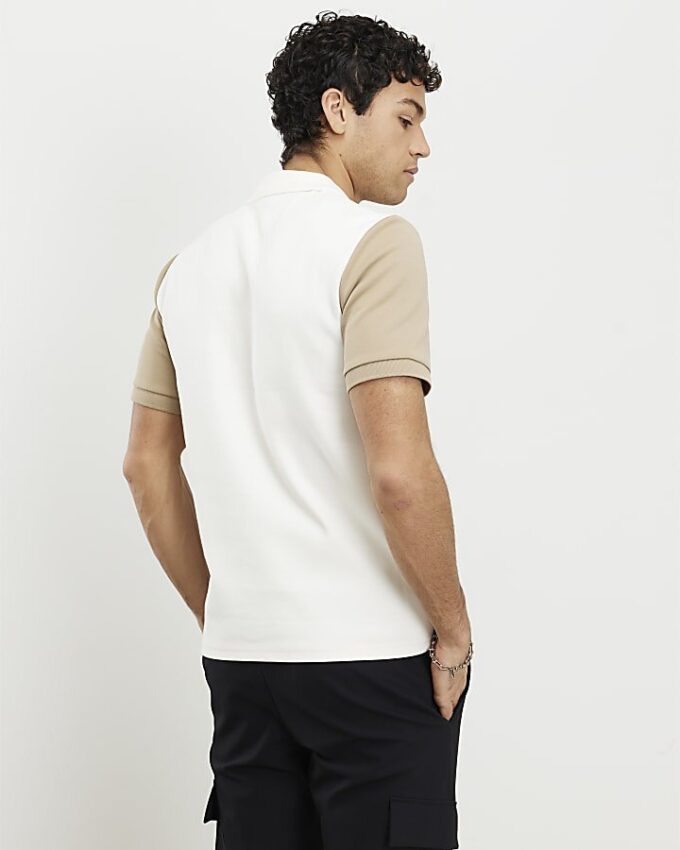 Beige Premium Slim Fit Colour Block Shirt