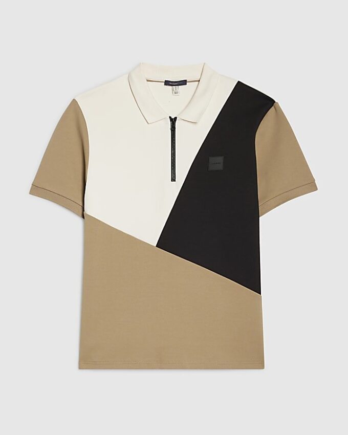 Beige Premium Slim Fit Colour Block Shirt