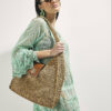 Beige Raffia Flap Front Shoulder Bag