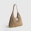 Beige Raffia Flap Front Shoulder Bag