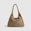 Beige Raffia Flap Front Shoulder Bag