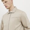 Beige Regular Fit Curved Hem Zip Overshirt