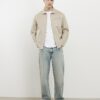 Beige Regular Fit Curved Hem Zip Overshirt