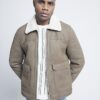 Beige regular fit nubuck shearling jacket