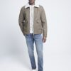 Beige regular fit nubuck shearling jacket
