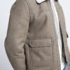 Beige regular fit nubuck shearling jacket