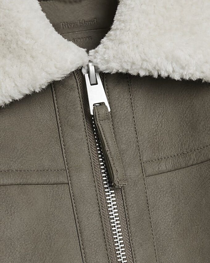 Beige regular fit nubuck shearling jacket