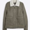 Beige regular fit nubuck shearling jacket