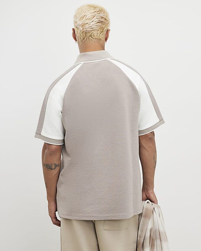 Beige Regular Fit Panelled Polo Shirt