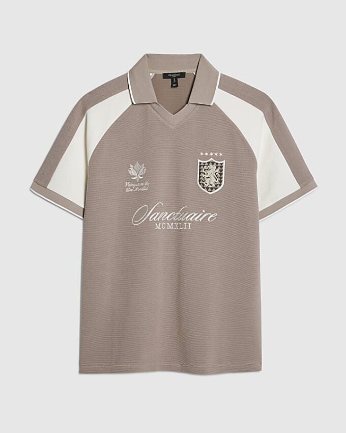 Beige Regular Fit Panelled Polo Shirt