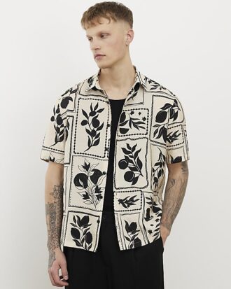 Beige Regular Fit Tile Print Shirt
