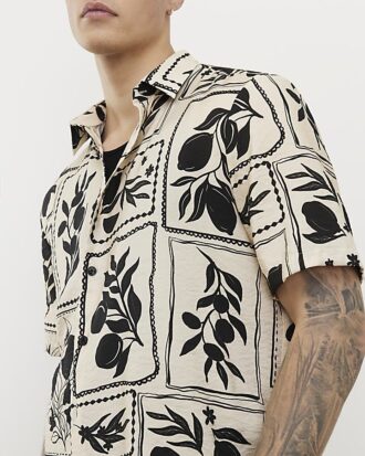 Beige Regular Fit Tile Print Shirt