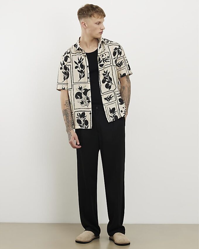 Beige Regular Fit Tile Print Shirt