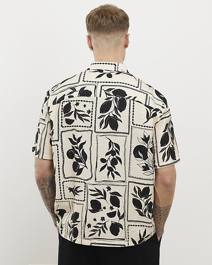 Beige Regular Fit Tile Print Shirt