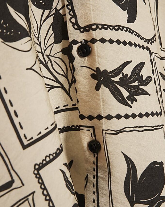 Beige Regular Fit Tile Print Shirt