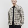 Beige Regular Fit Zip Through Check Overshirt