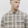 Beige Regular Fit Zip Through Check Overshirt