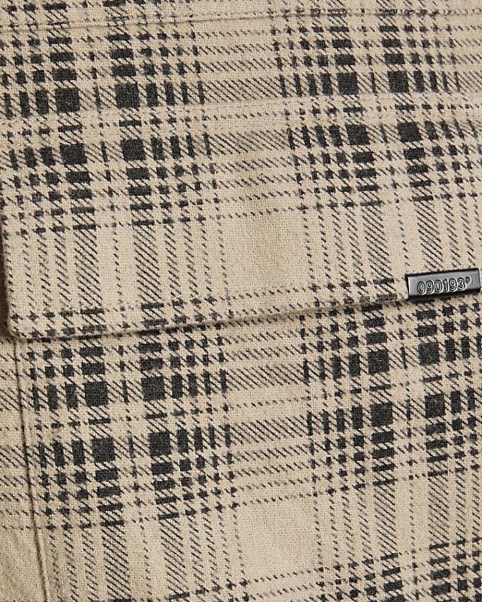 Beige Regular Fit Zip Through Check Overshirt