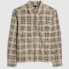 Beige Regular Fit Zip Through Check Overshirt
