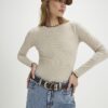 Beige Scallop Trim Long Sleeve Top