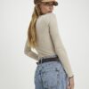 Beige Scallop Trim Long Sleeve Top