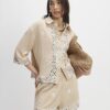 Beige Sequin Embellished Beach Shirt