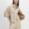 Beige Sequin Embellished Beach Shorts