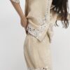 Beige Sequin Embellished Beach Shorts