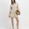 Beige Sequin Embellished Beach Shorts