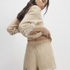 Beige Sequin Embellished Beach Shorts