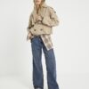 Beige Short Bubble Hem Trench Jacket