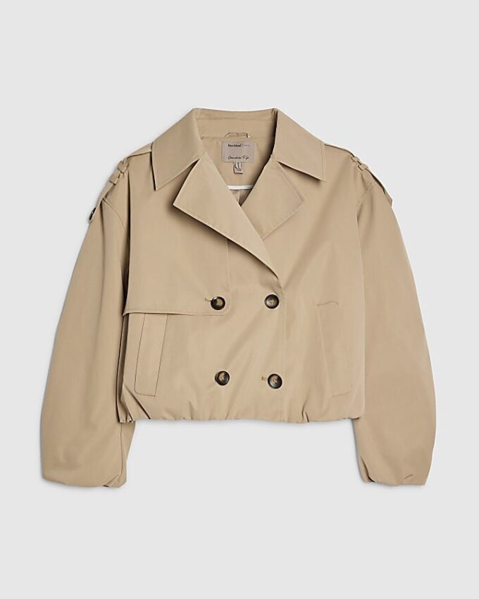 Beige Short Bubble Hem Trench Jacket