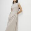 Beige Short Sleeve Fitted Waist Maxi Dress