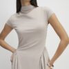 Beige Short Sleeve Fitted Waist Maxi Dress