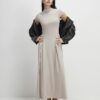 Beige Short Sleeve Fitted Waist Maxi Dress