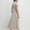 Beige Short Sleeve Fitted Waist Maxi Dress