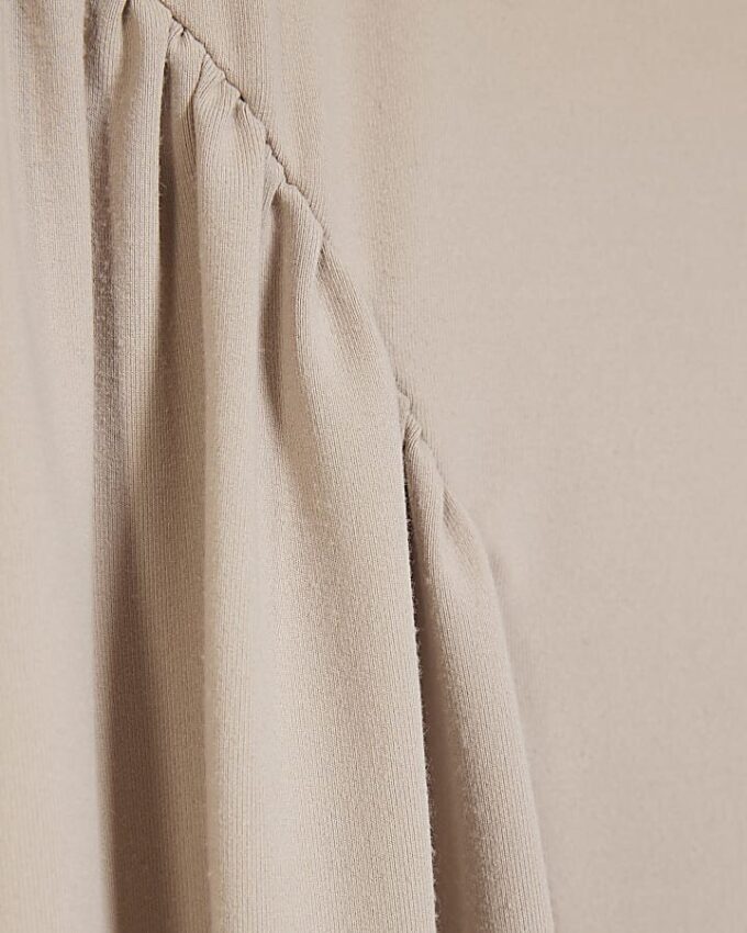 Beige Short Sleeve Fitted Waist Maxi Dress