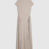 Beige Short Sleeve Fitted Waist Maxi Dress