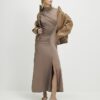Beige Short Sleeve High Neck Maxi Dress