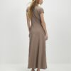Beige Short Sleeve High Neck Maxi Dress