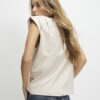 Beige Short Sleeve Pleat Shoulder T-shirt